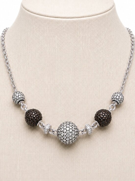 Judith Ripka Jewelry - Judith Ripka Sterling Silver White & Brown Pave CZ Stones Ball Chain Necklace